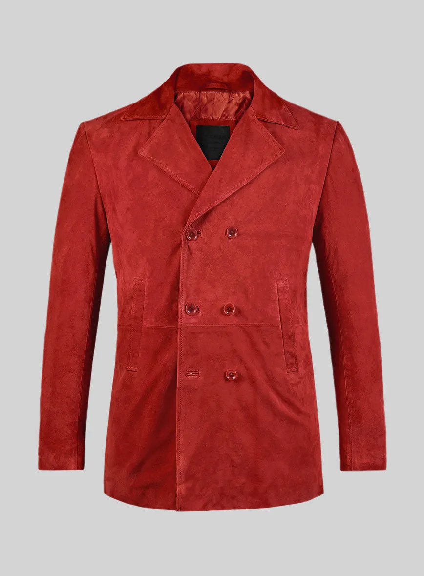 Portland Orange Suede Leather Pea Coat