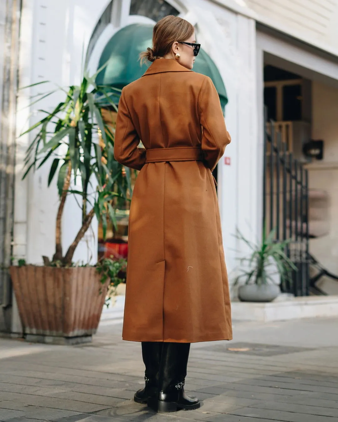 Punto Stitched Double-Breasted Coat - Tan - SCB-W12421