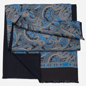 Sorrento - Wool Backed Silk Scarf - Black & Blue