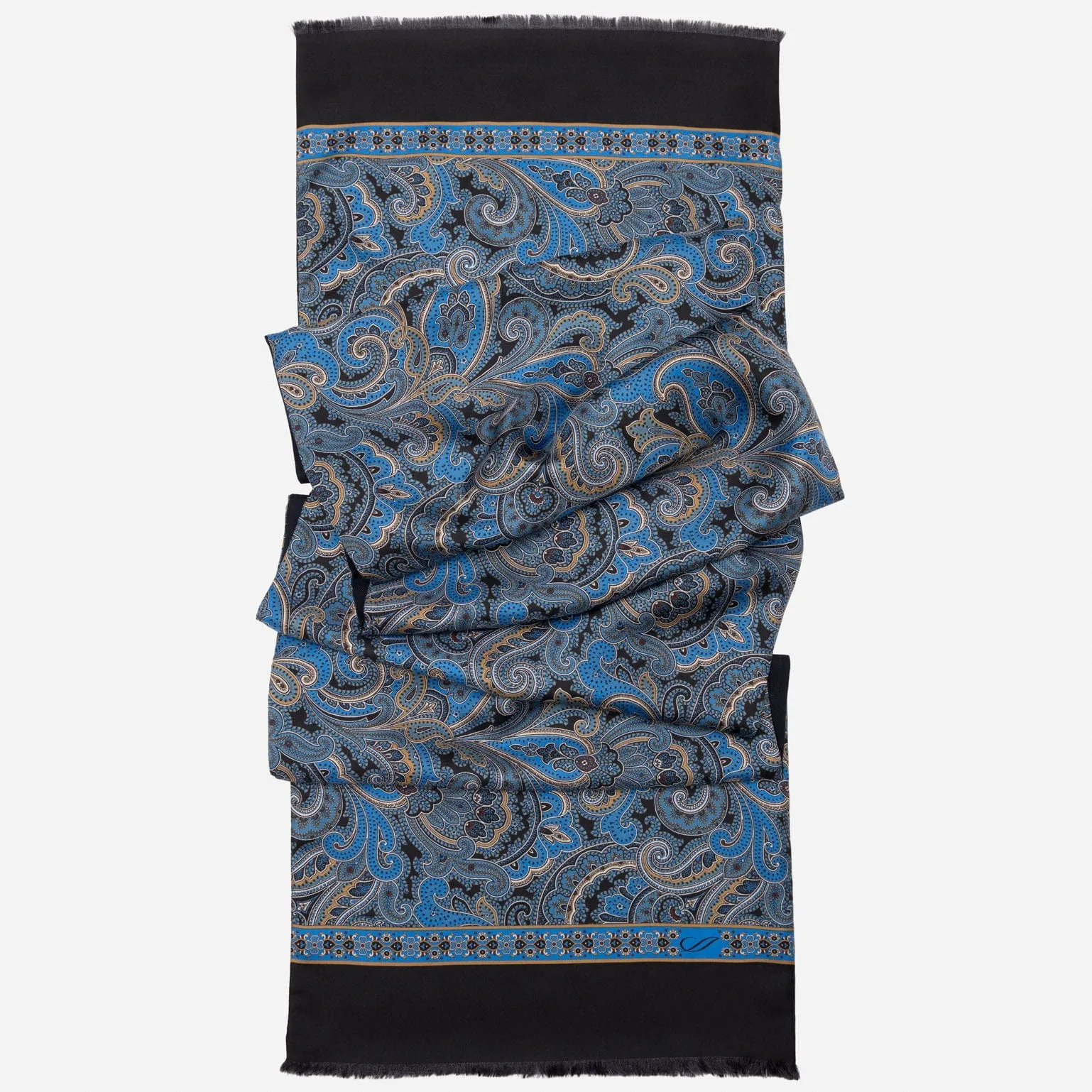 Sorrento - Wool Backed Silk Scarf - Black & Blue