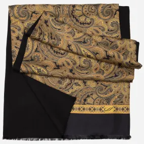 Sorrento - Wool Backed Silk Scarf - Gold & Black