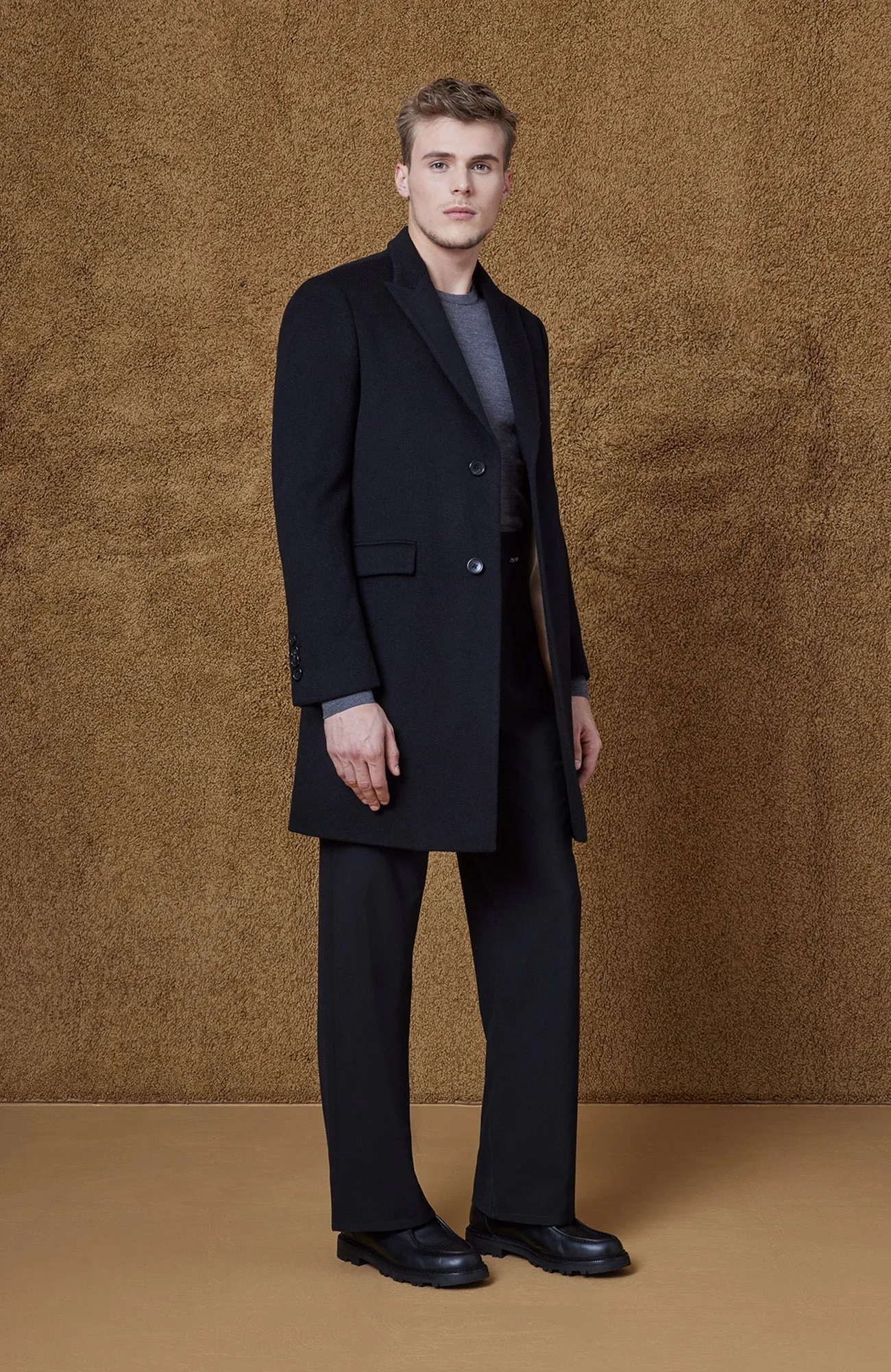 SUTTON BLACK WOOL TOPCOAT