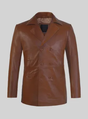 Tan Brown Leather Pea Coat