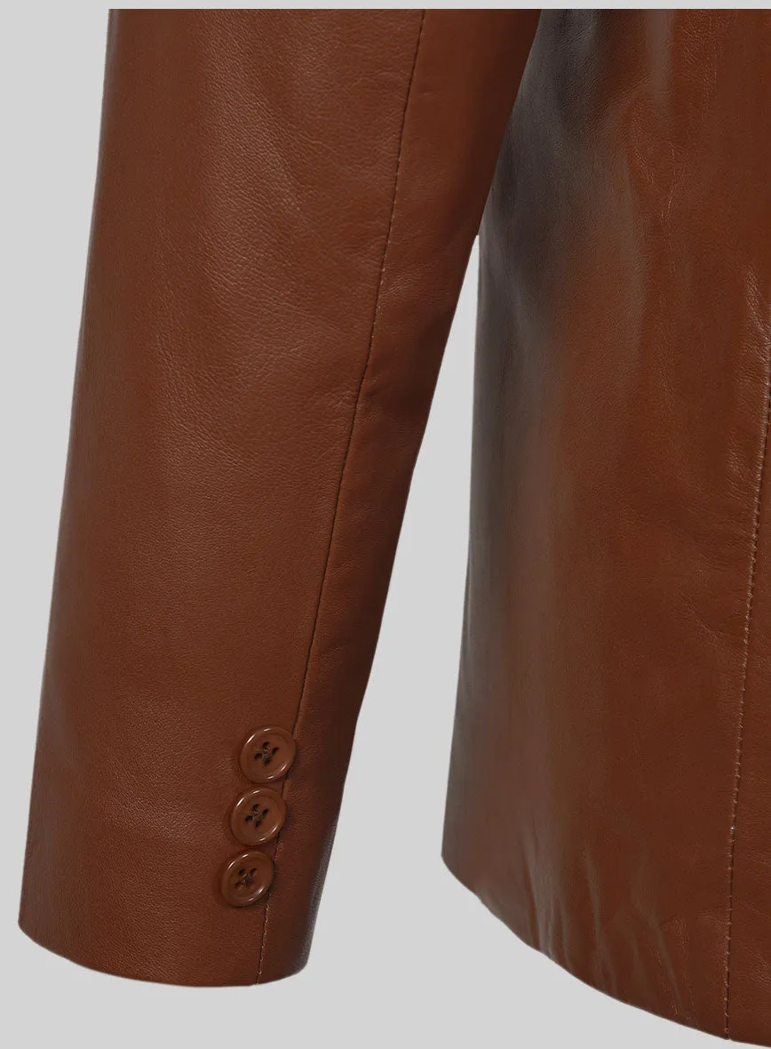 Tan Brown Leather Pea Coat