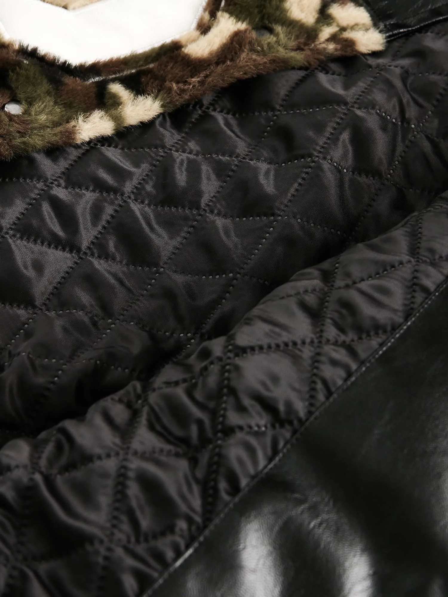 Thesupermade Camouflage Stitching PU Leather Quilted Jacket