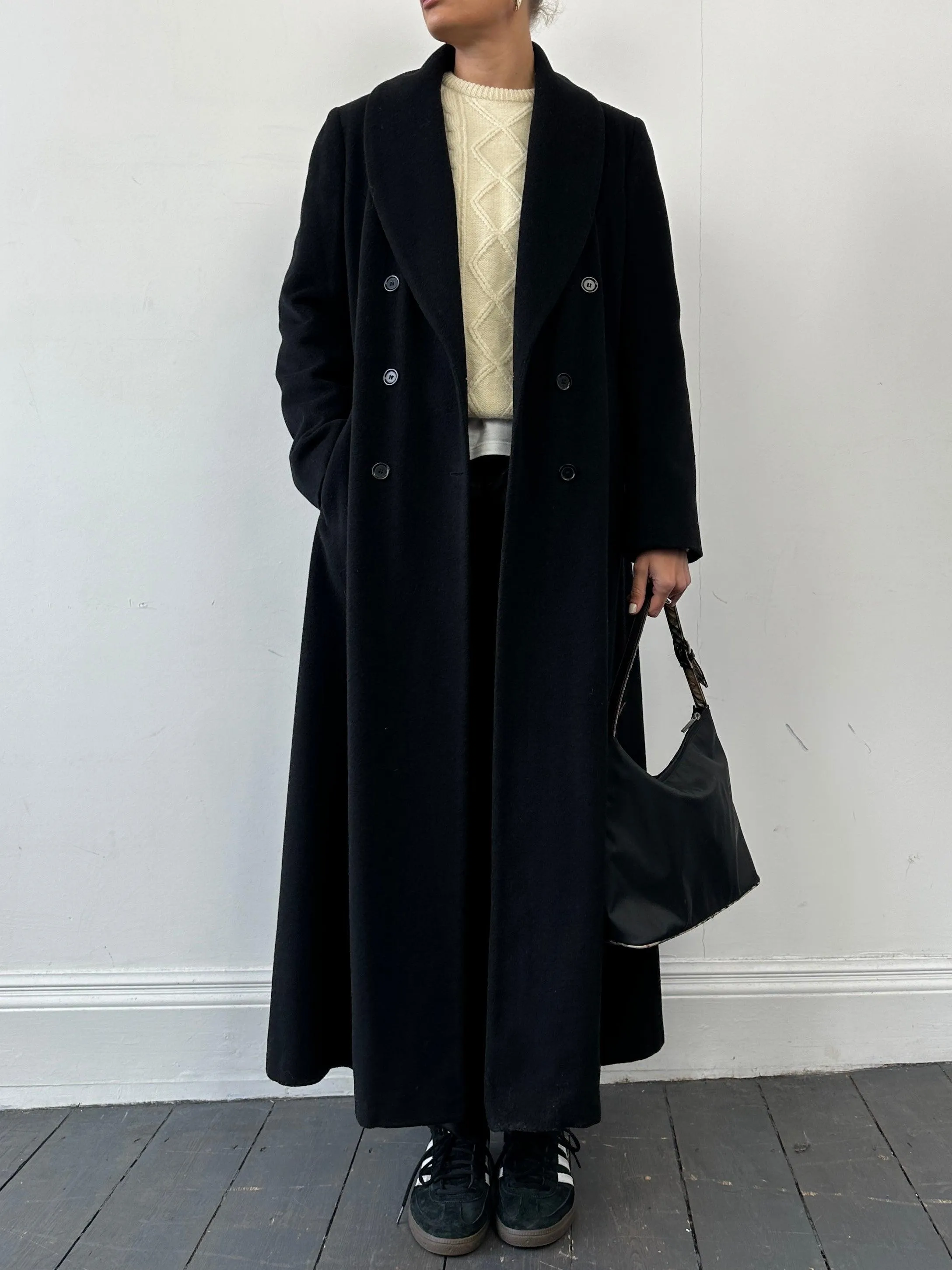 Vintage Wool Cashmere Double Breasted Floor Length Coat - M