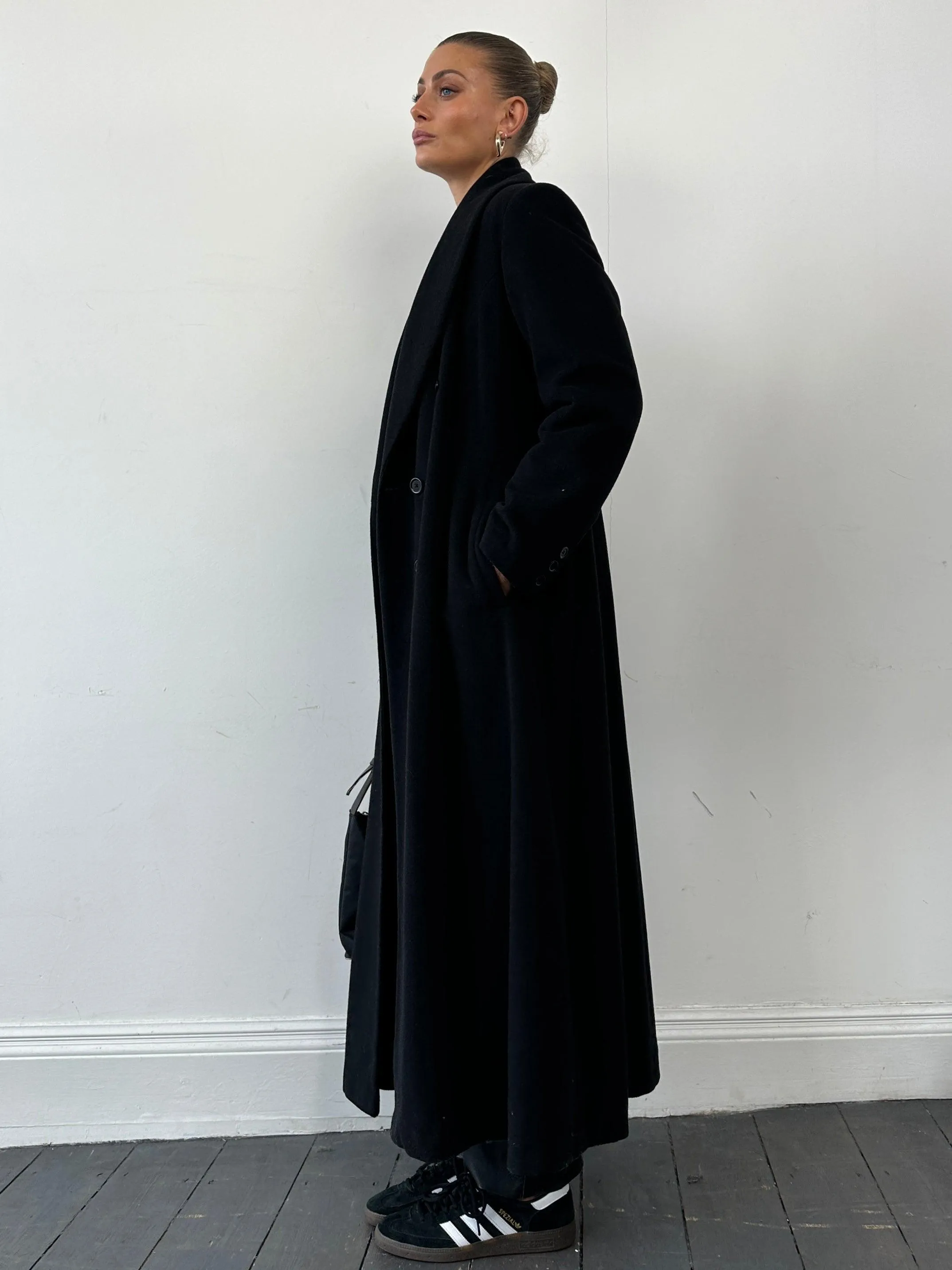 Vintage Wool Cashmere Double Breasted Floor Length Coat - M