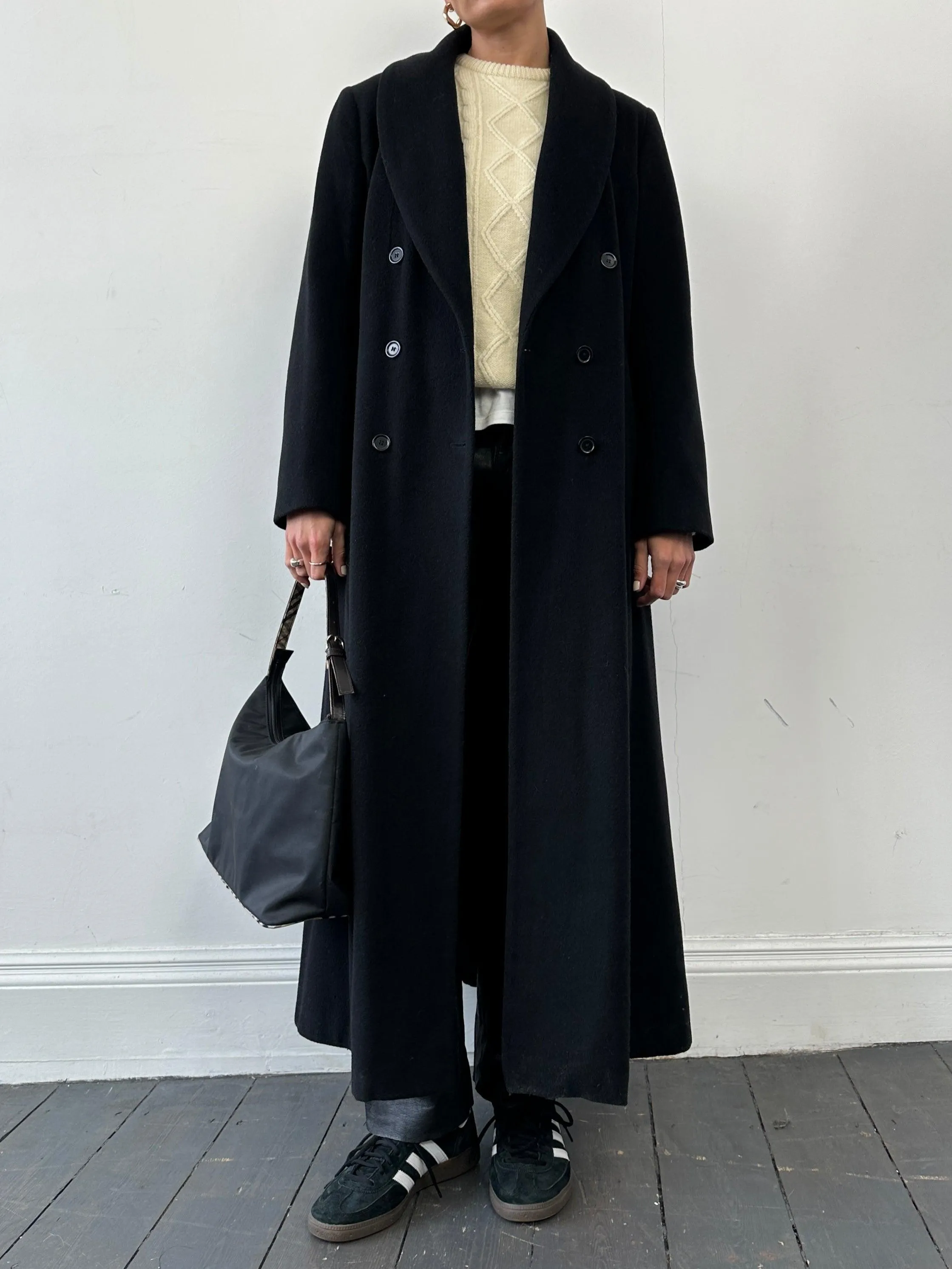 Vintage Wool Cashmere Double Breasted Floor Length Coat - M