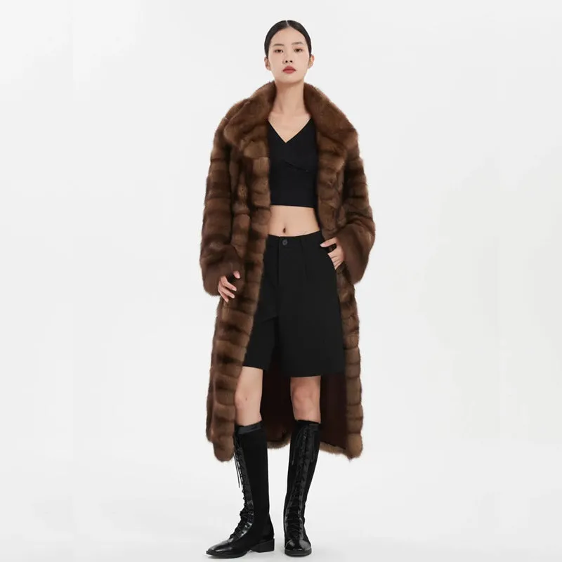 Women Fur Coat Imitation Marten Overcoats Mink Fur Retro Occupied Long Mink Fur Winter Casual Warm Trench Coat