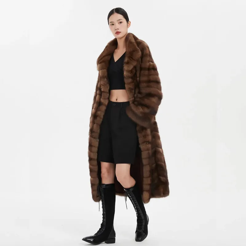 Women Fur Coat Imitation Marten Overcoats Mink Fur Retro Occupied Long Mink Fur Winter Casual Warm Trench Coat