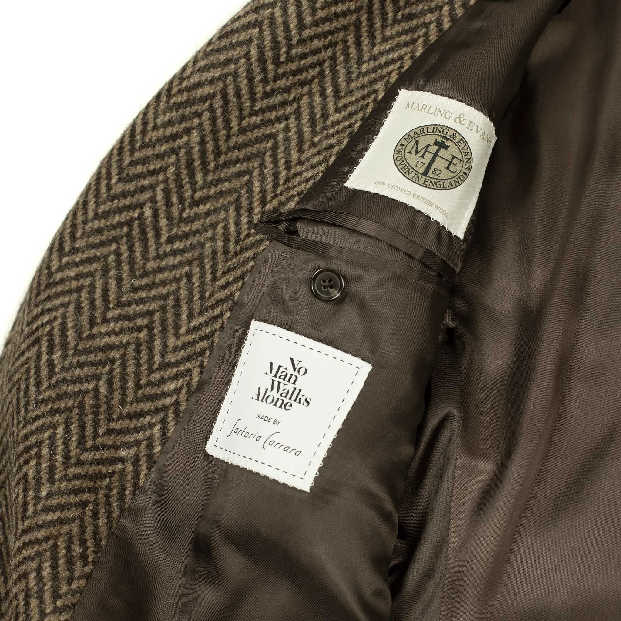 x Sartoria Carrara: Chesterfield coat in brown and chocolate herringbone undyed wool